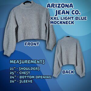 ARIZONA JEAN CO. Women's XXL Light Blue Fluffy Mock Neck Pullover Sweater Top